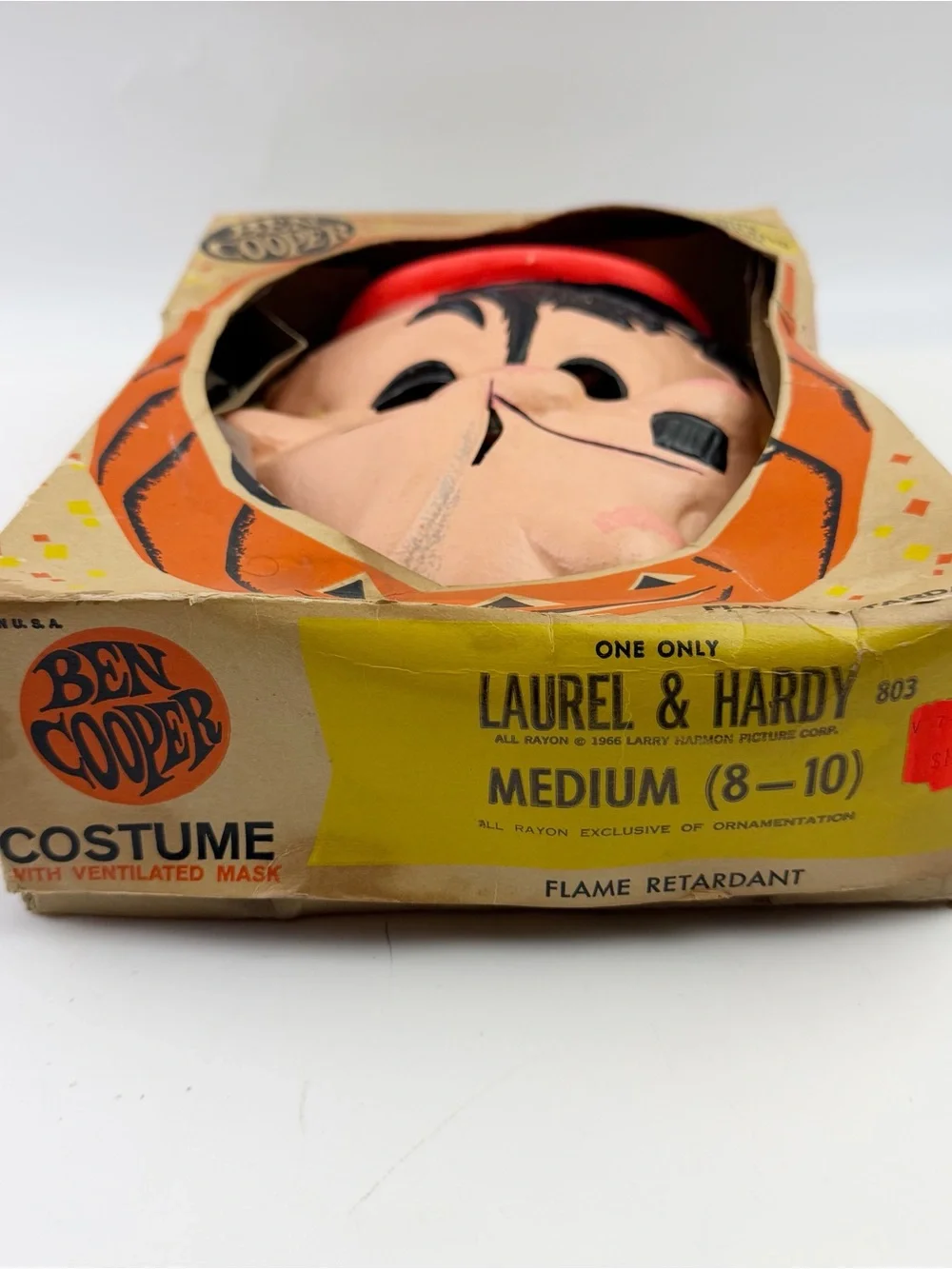 Vintage Ben Cooper Laurel Hardy Costume Child Double Face Mask 1966 Larry Harmon